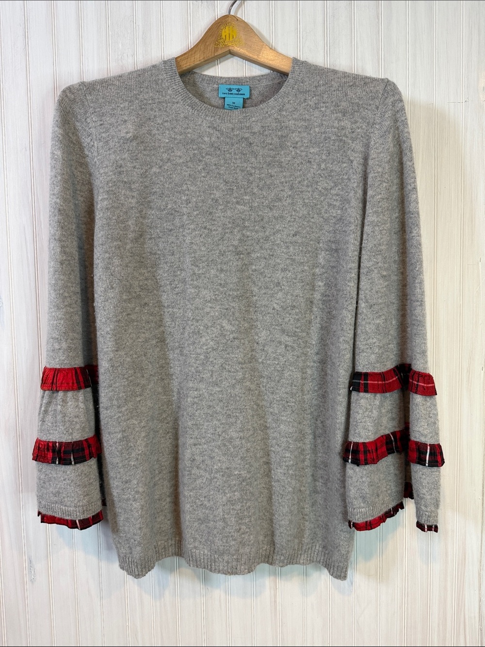 TWO BEES CASHMERE PLAOD BELL SLEEVE SWEATER MEDIUM